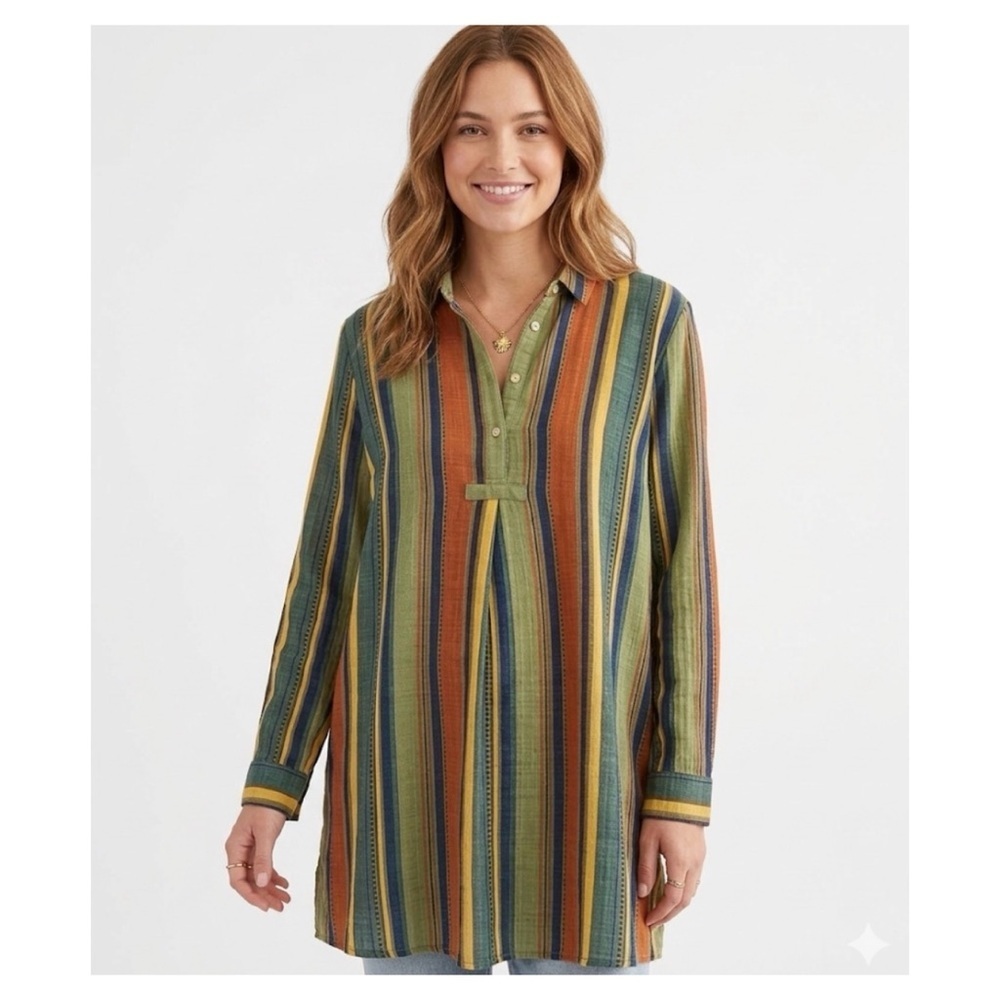 Stripe V-Neckline 3/4 sleeves Cotton Blend Blouse